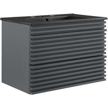 Render 30 Inch Wall Mount Bathroom Vanity In Gray Black