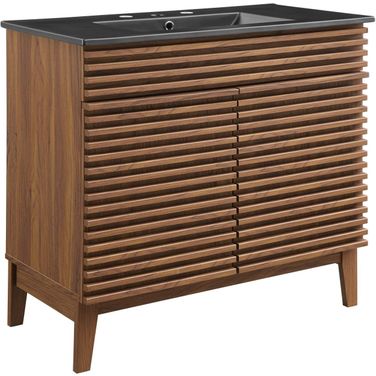 Render 36 Inch Bathroom Vanity In Walnut/Black