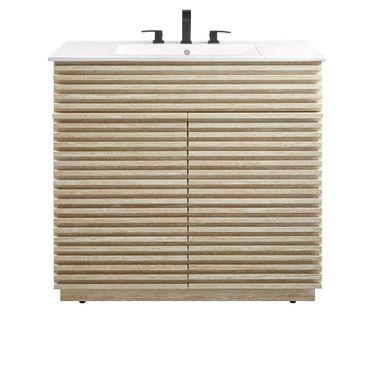 Render 36 Inch Faux Travertine Bathroom Vanity With Sink In White