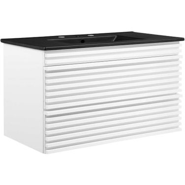 Render 36 Inch Wall Mount Bathroom Vanity In White Black