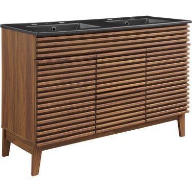 Render 48 Inch Double Sink Bathroom Vanity In Walnut/Black