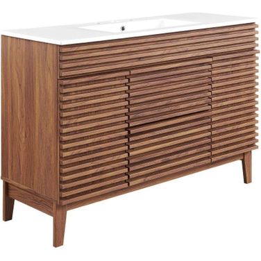 Render 48 Inch Single Sink Bathroom Vanity In Walnut/White