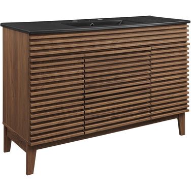 Render 48 Inch Single Sink Bathroom Vanity In Walnut/Black