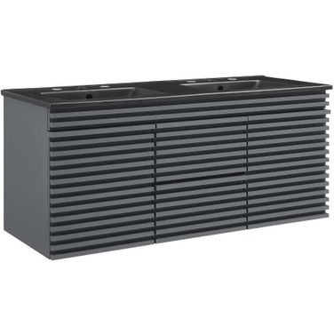 Render 48 Inch Wall Mount Bathroom Vanity In Gray Black EEI-5802-GRY-BLK