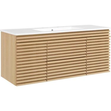 Render 48 Inch Wall Mount Bathroom Vanity In Oak White EEI-5801-OAK-WHI