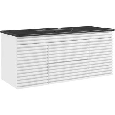 Render 48 Inch Wall Mount Bathroom Vanity In White Black EEI-5801-WHI-BLK