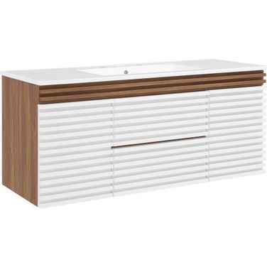 Render 48 Inch Wall Mount Bathroom Vanity In White Walnut EEI-5801-WHI-WAL-WHI