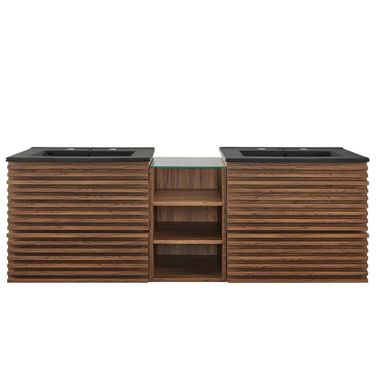 Render 62 Inch Wall-Mount Double Sink Bathroom Vanity In Walnut Black
