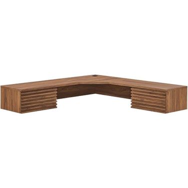 Render Wall Mount Corner Office Desk In Walnut
