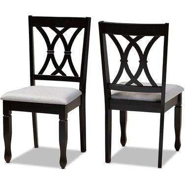 Reneau Modern And Contemporary Grey Fabric Upholstered Espresso Brown Finished Wood 2-Piece Dining Chair Set