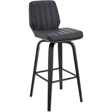 Renee 26 Inch Swivel Gray Faux Leather and Black Wood Bar Stool