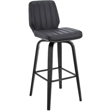 Renee 30 Inch Swivel Gray Faux Leather and Black Wood Bar Stool