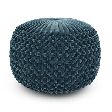 Renee Velvet Fabric Round Pouf In Teal