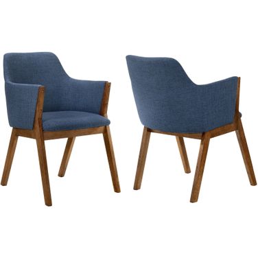 Renzo Blue Fabric and Walnut Wood Dining Side Chair Set of 2
