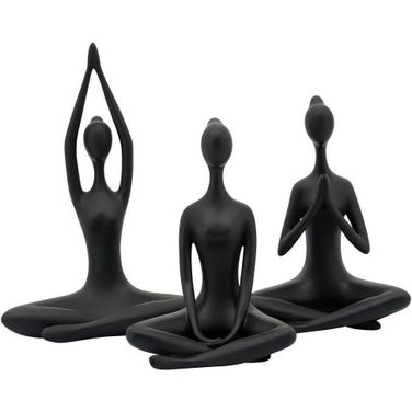 Resin 10 Inch Yoga Ladies Set of 3 In Black