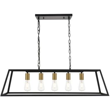 Resolute 5 Light Brass And Black Pendant