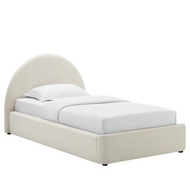 Resort Performance Velvet Arched Round Twin Platform Bed In Alabaster