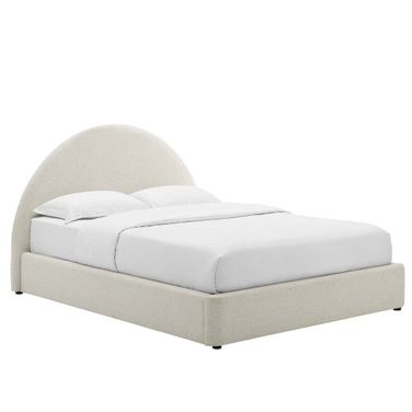 Resort Upholstered Fabric Arched Round Full Platform Bed In Ivory