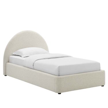 Resort Upholstered Fabric Arched Round Twin Platform Bed In Ivory