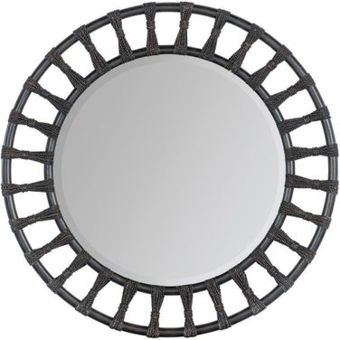Retreat Pole Rattan Accent Mirror In Dark Wood