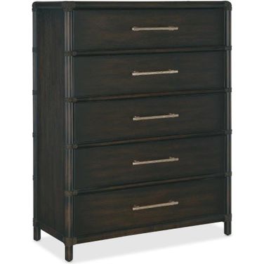 Retreat Pole Rattan Five-Drawer Chest In Dark Wood