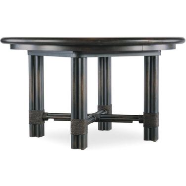 Retreat Pole Rattan Round Dining Table with 1-20 Inch Leaf In Dark Wood