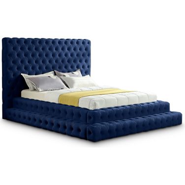 Revel Velvet Queen Bed In Navy