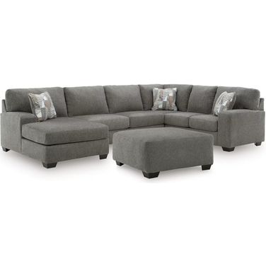 Revenna 3-Piece Sectional and Oversized Ottoman In Greystone