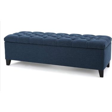 Reverence Upholstered Ottoman with Storage and Diamond Tufted Seat In Navy Blue