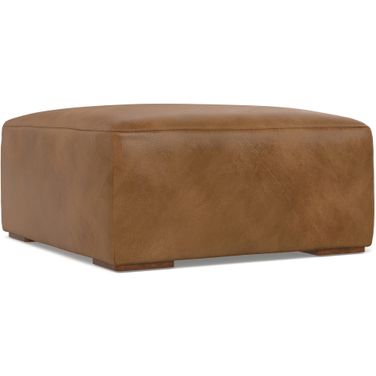 Rex Genuine Leather Ottoman In Caramel Brown