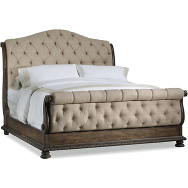 Rhapsody Beige Tufted King Upholstered Sleigh Bed