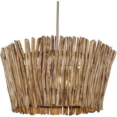 Rhea 4 Light Wood Branch Chandelier In Woodtone