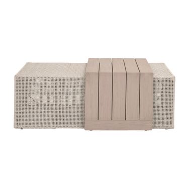Rhode Outdoor Coffee Table In Oat Flat Rope and Washed Ever Teak