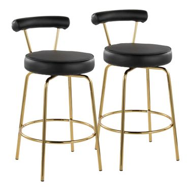 Rhonda 26 Inch Fixed Height Counter Stool Set of 2 In Gold and Black