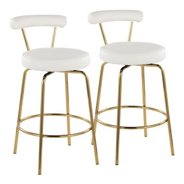 Rhonda 26 Inch Fixed Height Counter Stool Set of 2 In Gold and White