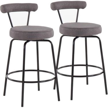 Rhonda Contemporary Counter Stool In Black Steel And Charcoal Fabric - Set Of 2