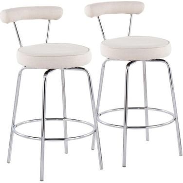 Rhonda Contemporary Counter Stool In Chrome And Cream Fabric - Set Of 2