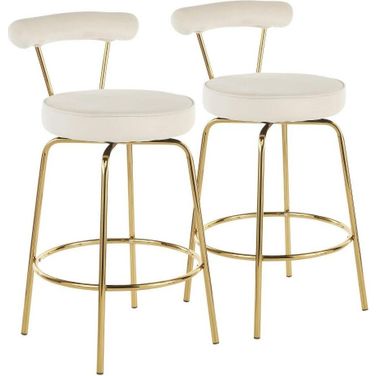Rhonda Glam Counter Stool In Gold Metal And Cream Velvet - Set Of 2
