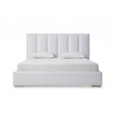 Ribbed Texture Velvet Upholstered Queen Bed Frame In White