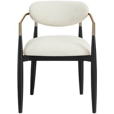 Riccio Performance Fabric Upholstered Dining Arm Chair Set of 2 In Beige and Brushed Brass