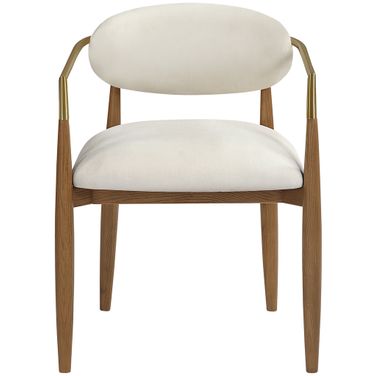 Riccio Performance Fabric Upholstered Dining Arm Chair Set of 2 In Beige and Stained Walnut