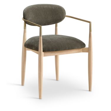Riccio Performance Fabric Upholstered Dining Arm Chair Set of 2 In Brown and Stained Natural