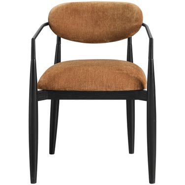 Riccio Performance Fabric Upholstered Dining Arm Chair Set of 2 In Cognac and Black
