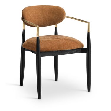Riccio Performance Fabric Upholstered Dining Arm Chair Set of 2 In Cognac and Stained Black