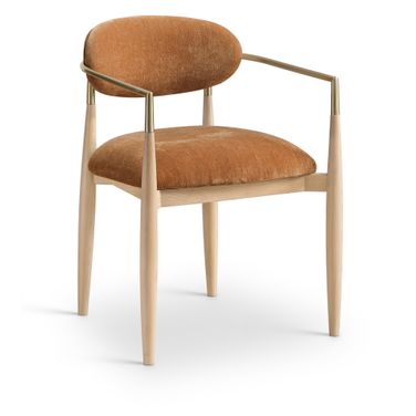 Riccio Performance Fabric Upholstered Dining Arm Chair Set of 2 In Cognac and Stained Natural