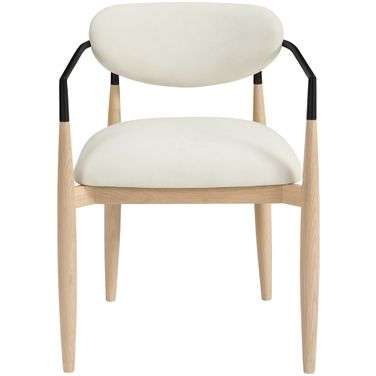 Riccio Performance Fabric Upholstered Dining Arm Chair Set of 2 In Cream and Stained Natural