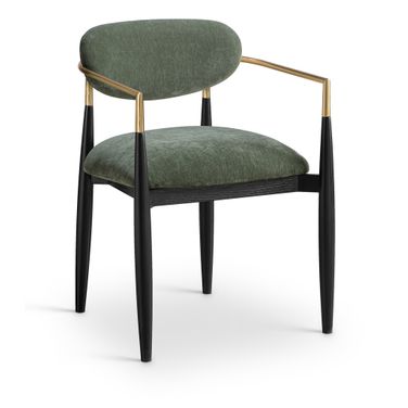 Riccio Performance Fabric Upholstered Dining Arm Chair Set of 2 In Olive and Stained Black
