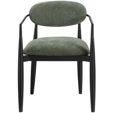Riccio Performance Fabric Upholstered Dining Arm Chair Set of 2 In Olive and Stained Black