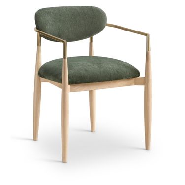 Riccio Performance Fabric Upholstered Dining Arm Chair Set of 2 In Olive and Stained Natural