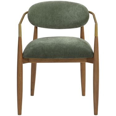 Riccio Performance Fabric Upholstered Dining Arm Chair Set of 2 In Olive and Stained Walnut